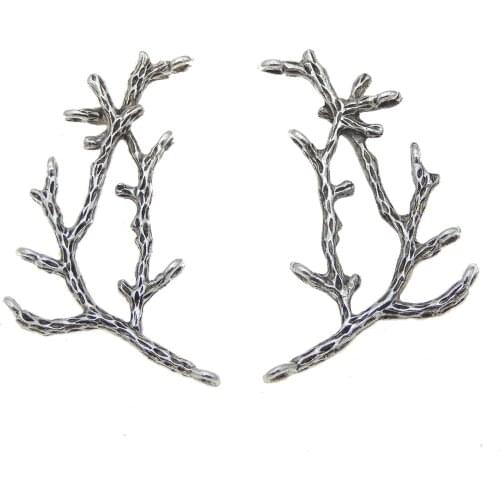15pcs/lot Alloy Vintage Silver Color Necklace Pendant Bracelet Branches Handmade Craft Jewelry Making Finding 52*35mm 35352