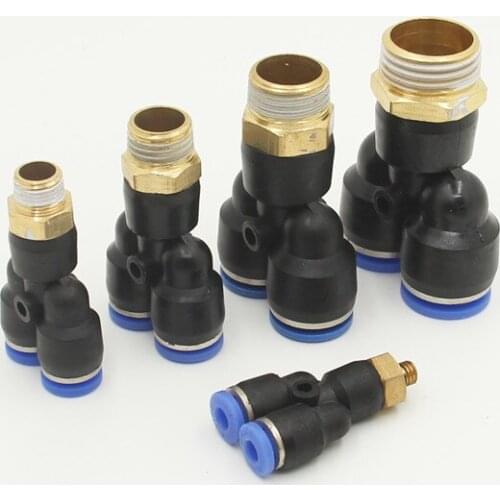 Y type pipe fitting Tee Air Pneumatic fittings quick Connector PX4 6 8 10 12mm Male thread M5" 1/8" 1/4" 3/8" 1/2" bsp coupler