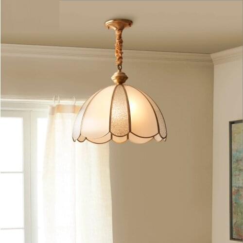 1 pcs vintage Kitchen pendant lamp Lamparas antique copper pendant lights for dining room bar bedroom glass hanging lights
