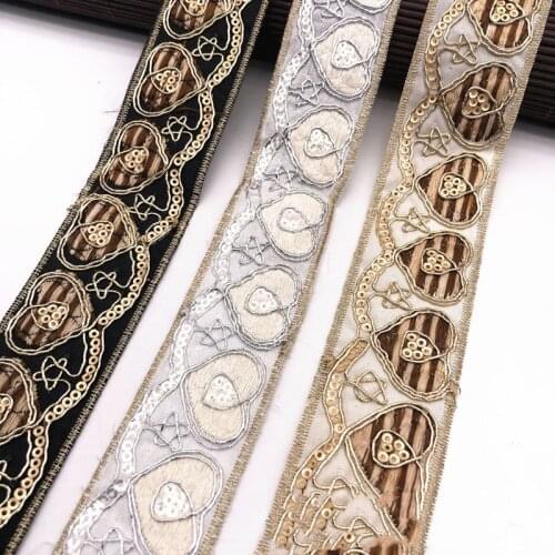 1 Yards Ethnic Style Embroidery Lace Ribbon Sequins Handmade DIY FabricTrim Accessories Material Clothing Dress Belt Lace