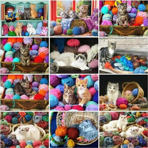 5D DIY Diamond Painting Cute Cat Handmade Gift Diamond Embroidery Animals Mosaic Rhinestone Full Kits Needlework Home Decoration
