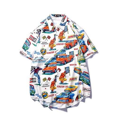 #7298 Korean Fashion Streetwear Printed Shirt Men Short Sleeve Streetwear Beach Shirt For Men Casual Hawaiian Shirt Man Summer
