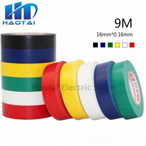 9M Electrical tape high temperature resistant flame retardant insulation tape PVC waterproof tape blcak/color 16mm*0.16mm