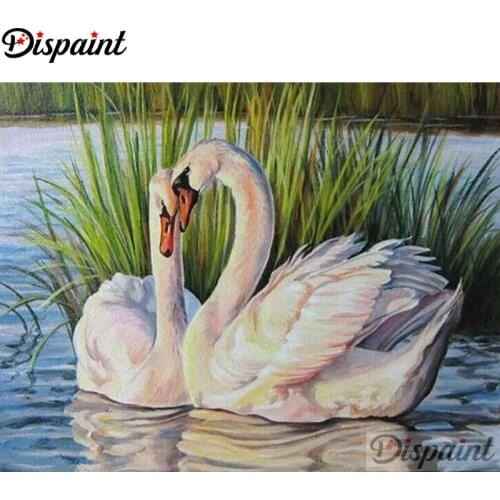 Dispaint 5D Diamond Pattern Rhinestone Needlework Diy Diamond Painting Cross Stitch "White swan scene" Diamond Embroidery A27433