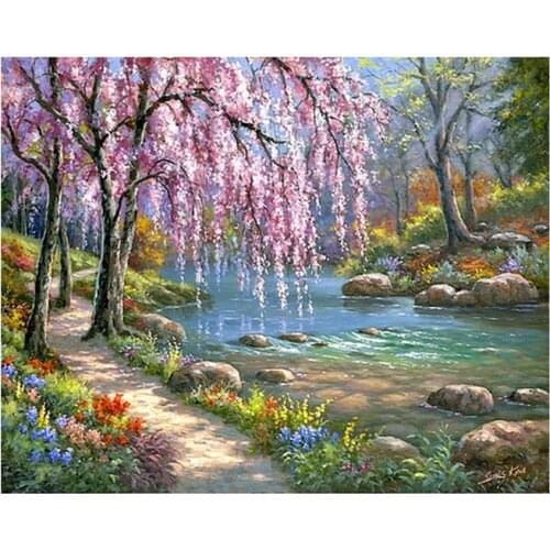 Frameless diy paintings by numbers landscape picture by numbers on canvas for wall decor 4050cm Stream