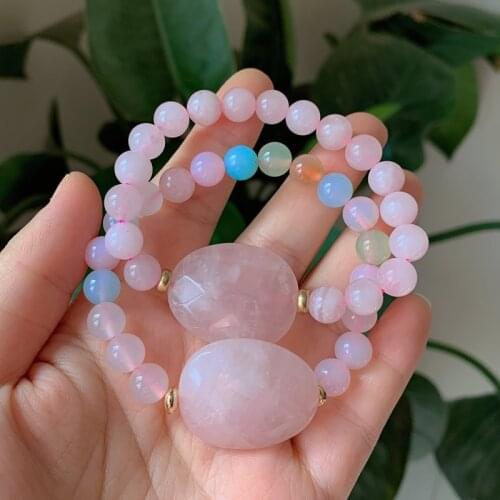 8MM Round Ball Pink Quartz Strand Bracelets Reiki Healing Faceted Geometric Stone Charm Real Rose Crystal Beaded Bracelets Femme