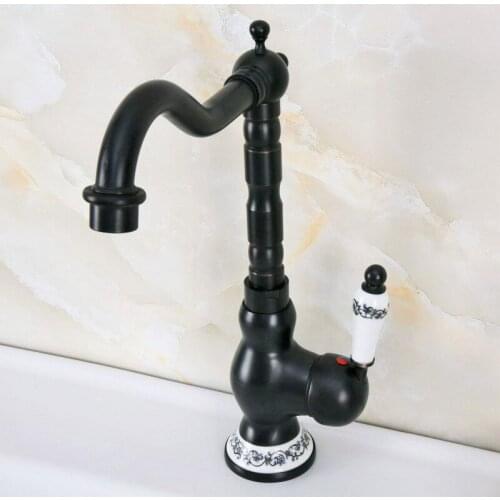 Black Oil Rubbed Bronze Ceramic Base Kitchen Wet Bar Bathroom Vessel Sink Faucet Single Hole Swivel Spout Mixer Tap anf657
