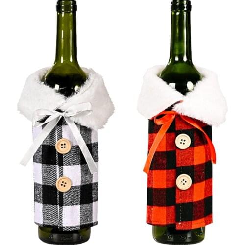 Colored Plaid Merry Christmas Wine Bottle Cover Decorations Home Dinner Ornament Happy New Year Gift Holiday Holder Cute Sets
