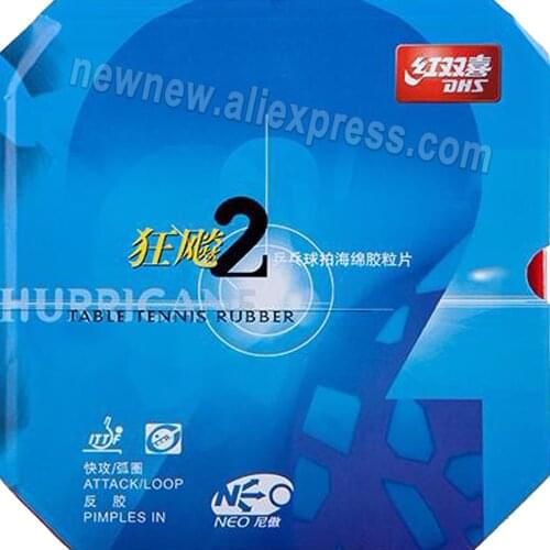 DHS NEO Hurricane 2 (Attack / Loop) Pips-In Table Tennis (PingPong) Rubber With Sponge