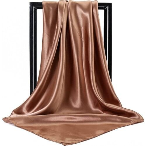 Women 90*90cm Square Silk Scarves Muslim SatinHijab Scarf Plain Shawls and Wraps Head Scarf Chiffon Islamic Female Headband