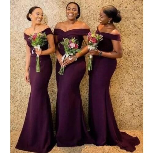 Purple Cheap Bridesmaid Dresses Under 50 Mermaid Off The Shoulder Backless Long Wedding Party Dresses