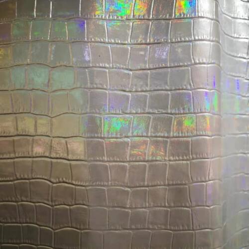 Holographic Glitter Crocodile Pattern Genuine Leather fabric for Phonecase/Purse/Shoes,Free Shipping