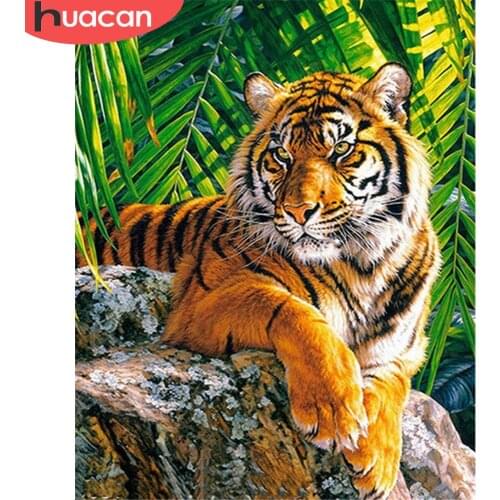 HUACAN Oil Painting By Numbers Leaf Unique Gift On Canvas Acrylic Picture By Numbers Tiger Animal Wall Art
