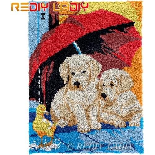 Latch Hook Kits Puppies and Duck Chunky Yarn Embroidery Crochet Tapestry Kits Needlework Arts & Crafts DIY Carpet Rug 63*81cm