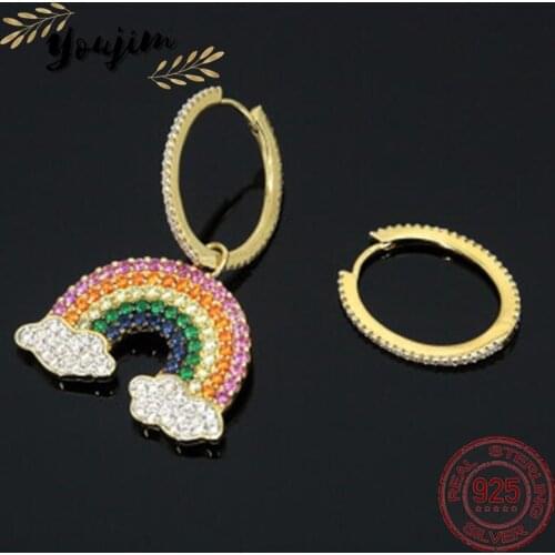 Summer Women Fashion Zircon Rainbow Asymmetrical Earrings Luxury Elegant Monaco Exquisite Jewelry Gift 925 Silver