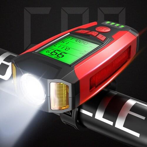 Multifunction USB Bike Flashlight 5 LED Computer/Horn Bike Front Light Waterproof Headlight Odometer Riding Accessories N018A