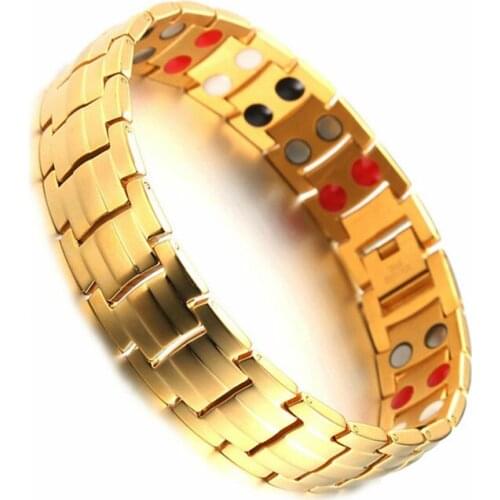 Gold Color Healthy Bio Energy Bracelet For Mens Stainless Steel Magnet Bracelets Male Jewelry