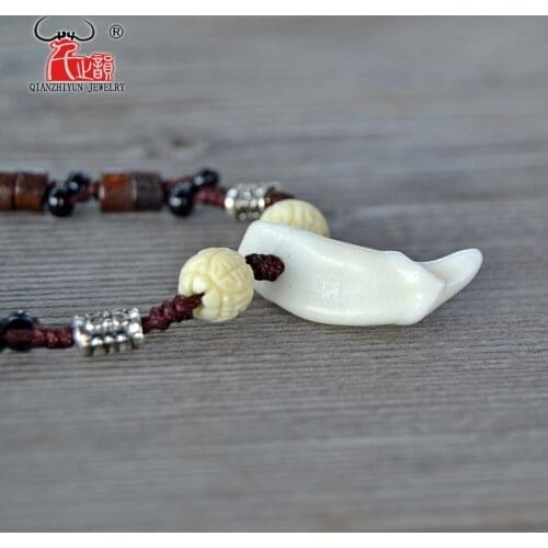 YS006 Natural bone punk bracelet wood beads bracelet men spike bracelet women Primitive tribes jewelry Fake wolf Tooth Bangles