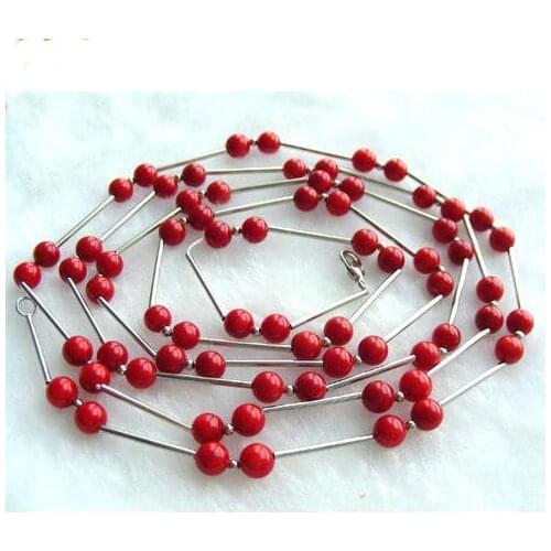 New Arrival Favorite Pearl Jewelry Amazing 40'' 7mm Round Red Coral White Tible Silver Tube Necklace Charming Lady Gift