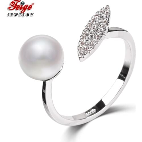 New Design 925 Silver Natural Freshwater Cultured Pearl Finger Rings for Women Fashion Jewelry Zircon Ring FEIGE