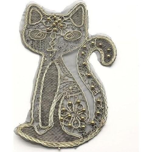 Clothing diy embroidery patch deal with it 23cm golden cat beading biker patches for clothes sweet stickers fabric free shipping