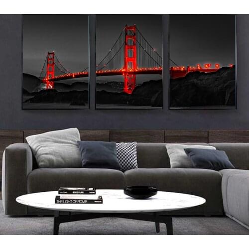 City Landscape Poster Bridge Landmark Wall Art Night View Scene Canvas Painting Living Room Bedroom Decor Picture