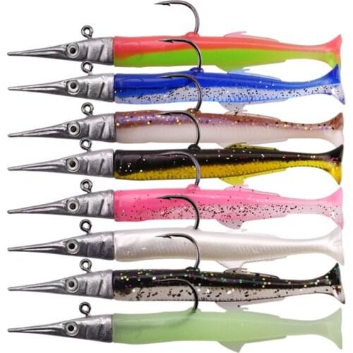 Fishing Lure Jig Head Hook Soft Bait 11cm/13.5g Artificial Lures with T-tail Worm Simulation Tuna Fish