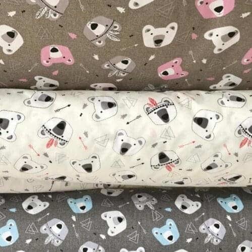 100% cotton twill fabric BROWN CREAM GREY cartoon bear arrow textile for DIY kid crib bedding SHEET cushions quilting home decor