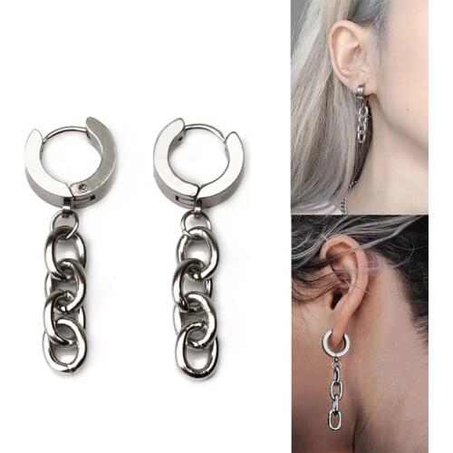 Chain Dangle Earrings Fashion Titanium Steel Cool Hoop Earrings Punk Ear Cuff Fashion Punk Earring Jewelry Accessories