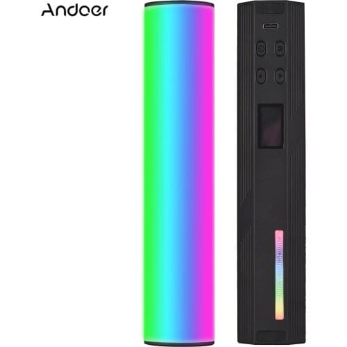 Andoer LED Video Light RGB Fill Light 2500-9000K CRI95+ LCD Screen Magnetic Backside Tripod Wrist Strap for Vlog Live Streaming