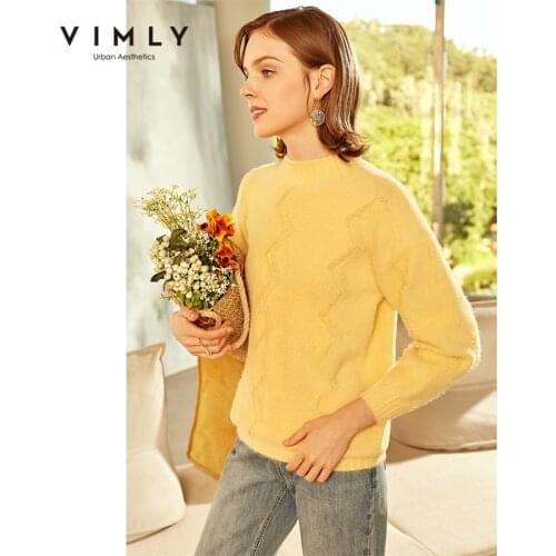 Vimly Autumn Women Sweater Vintage Mock Neck Solid Loose Knitted Pullovers 2020 Elegant Female Winter Clothes F3058