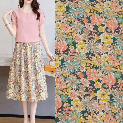 Yellow Flower Dyeing Pure Cotton Fabric For Dress Tissus Au MÈTre Telas Algodon Estampadas Ткань Для Шитья Sewing Tissu Tela DIY