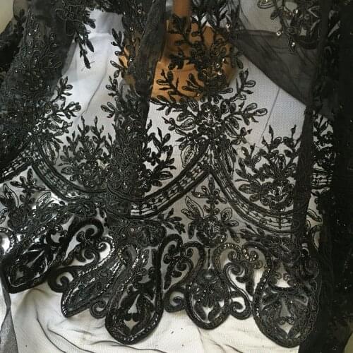 1yard sequins&embroidered lace fabric african DIY dress material curtain table cloth decoration