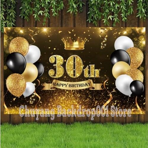 30th 40th 50th 60th Adult Birthday Party Black Gold Backdrop Wine Table Decor Banner Wall Poster Customize Vinyl Backgrounds