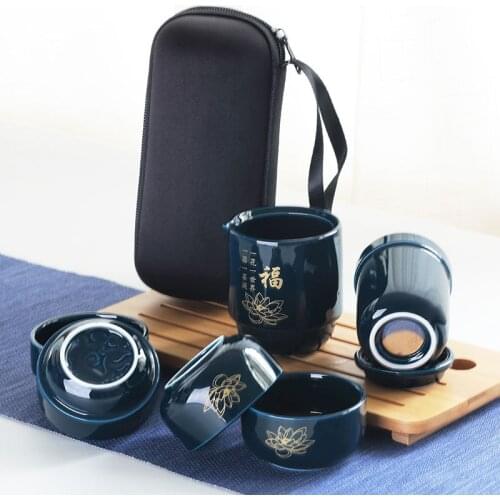 MONSAM High Guality Chinese Porcelain Tea Set Portable Tea Cups For Travel with Portable Bag Travel Tea Set Ceramic Bottle