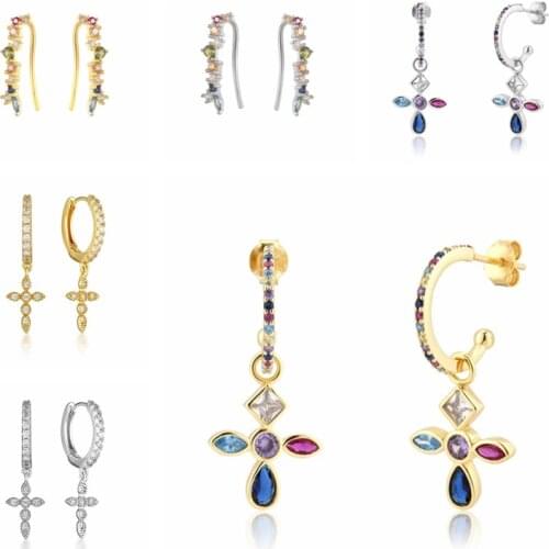 CANNER Pendientes Plata 925 Cross Crystal Cz 925 Sterling Silver Earrings For Women Vintage Piercing Stud Earrings 2021 Trend