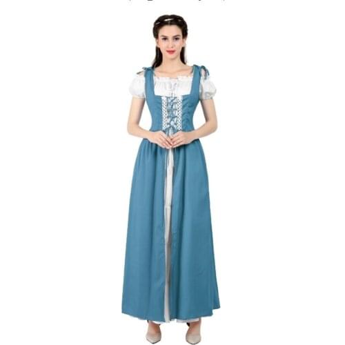 Women Renaissance Medieval Short Sleeves Long Dress Irish Vintage Patchwork Over Dress Retro Gown Cosplay Costume Plus Size