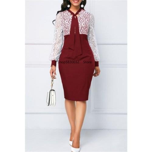 2021 Large Size European Lace Work Office Elegant Spring Summer Dress Women Loose Casual Long Sleeve Bag Hip Plus Size 5xl Dress
