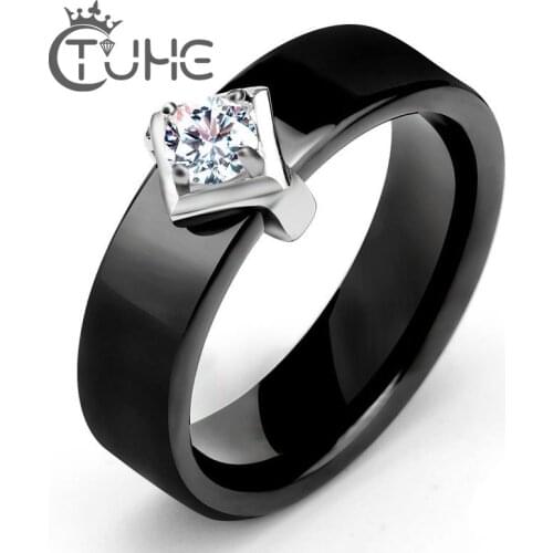 2018 Brand Luxury Single CZ Rhinestone Finger Ring Health Ceramic Female Engagement Ring Jewelry Wedding Christmas Gift