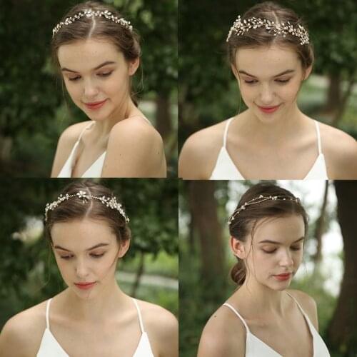 2020 Simple Pearls Crystal Bridal Hair Vine Women Headband Gold Color Wedding Headpiece Party Prom Hair Accessories