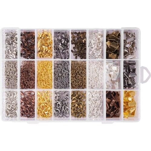 24 Style 2580 Pcs/Box Jewelry Making Kit 6 Colors with Open Jump Rings, Lobster Clasps, Cord Ends and Ribbon Ends