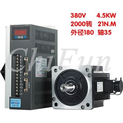 4.5KW AC380V Servo Motor Driver kit 180mm 180ST-M21520 2000rpm 21N.M + AASD-40A 380V driver with 3M Encoder + motor cable