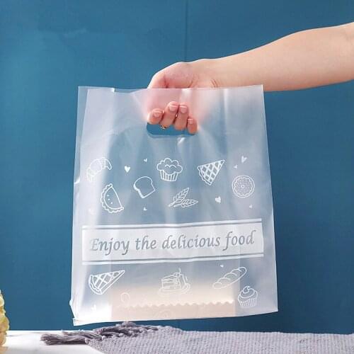 50pcs Gift Bags for Packaging Biscuit Dessert Cake Plastic Shopping Bag with Handle Bonbonniere Dragee Retail Bag Food Container