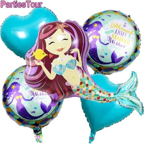 5X Mermaid Theme Decor Large Mermaid Balloons Set Baby Shower Mermaid Happy Birthday Foil Ballons Under the Sea Party Supplies
