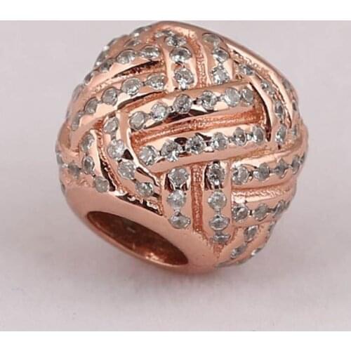 Authentic S925 Silver Bead DIY Jewelry Sparkling Love Knot Charm fit Lady Bracelet Bangle Rose & Clear CZ Girl Gift