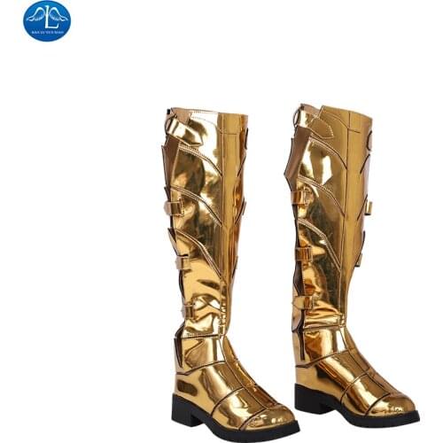 WW84 Cospaly Boots Low Heel Faux Leather Shoes High Tube Women Halloween Footwear For Adult Any Size