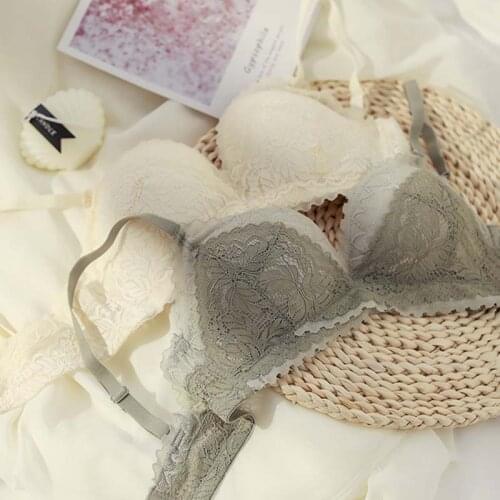 Wasteheart Women Fashion Pink Green Lace Trim Bow Padded Bras Bralette Cotton Panties Push Up Sexy Lingerie Sets Underwear A B