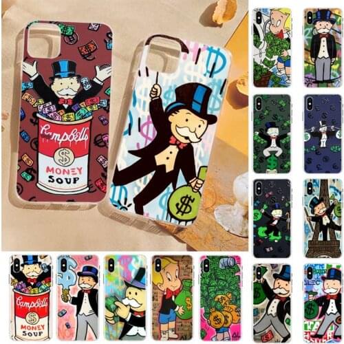 FHNBLJ Cartoon Dollar Monopoly Phone Case for iPhone 8 7 6 6S Plus X 5S SE 2020 XR 11 12 pro XS MAX
