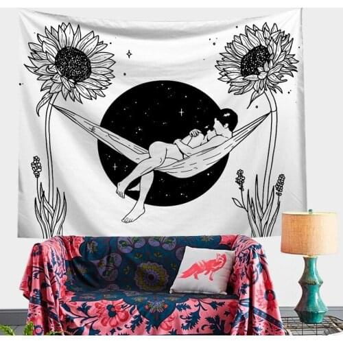 Black White Abstrat Tapestry Wall Fabric Girl Love Floral Wall Cloth Tapestries Decoration Individual Lines Home Decor Homeware