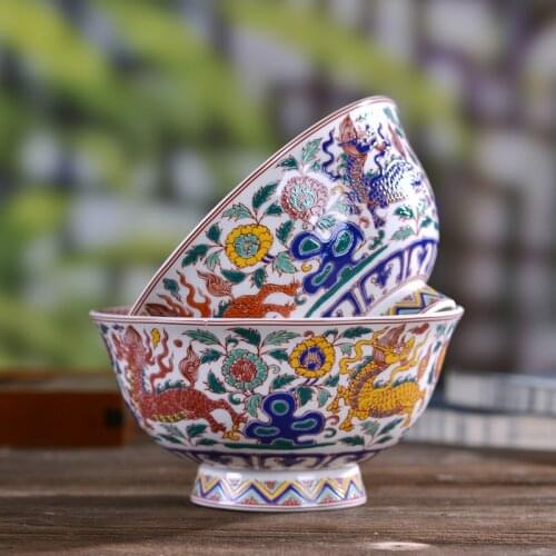 6 inch Jingdezhen Porcelain Tableware Ceramic Bone china Rice Bowl Chinese Tradition Unicorn Art Bowls Ramen Soup Bowl Container